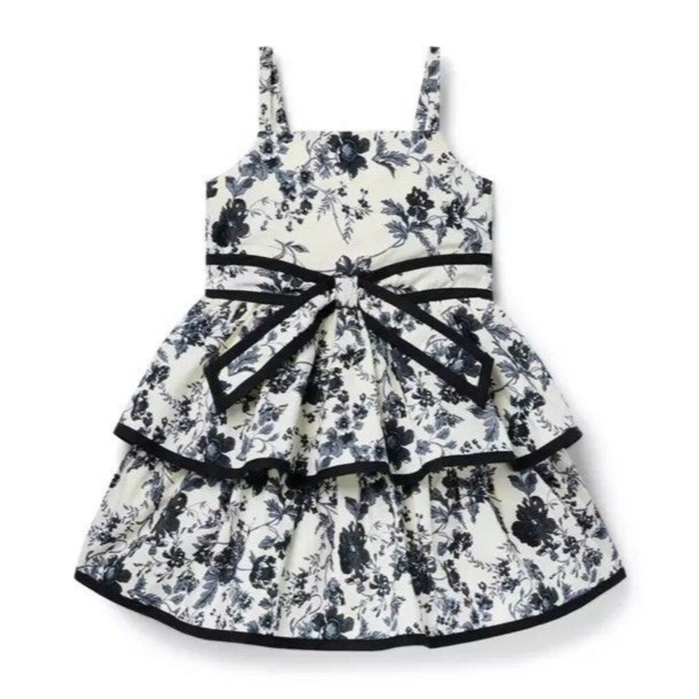 Janie and Jack Size 4 The Noir Floral Dress Tiered Ruffled Straps Bow Accent